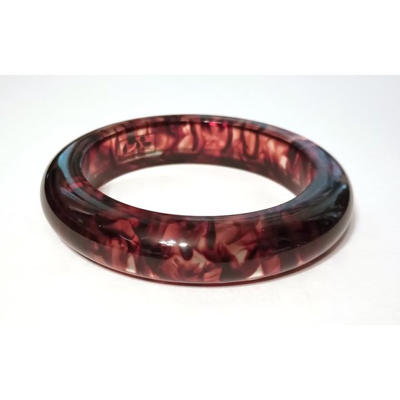 Vintage Marc Labat, Paris Marbled Acrylic Bangle Bracelet lucite clear brown - Picture 1 of 12